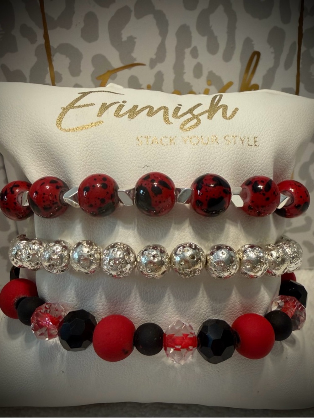 New ERIMISH Bracelets - 3 Pc - Red&Black - Custom Regular, Kids or Extended Size